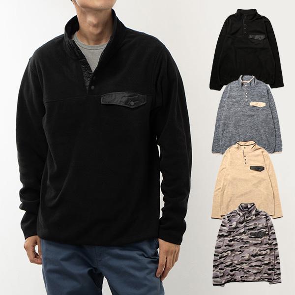 カットソー プルオーバー フリース ハーフボタン スタンドカラー 長袖 無地 迷彩 ルームウェア 暖...