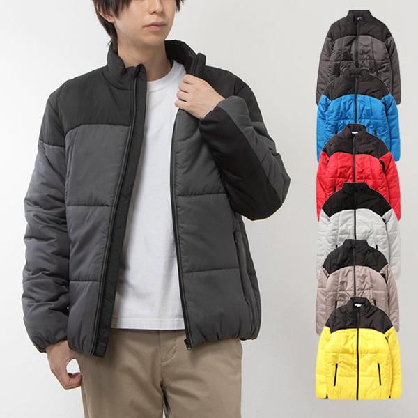 中綿ジャケット ブルゾン デュスポ 無地 ジップ バイカラー パデット スタンドカラー アウター ユ...