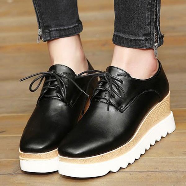 走れるパンプス ウェッジソール プラットフォーム ラウンドトゥ オックスフォード 大きい クイーン ...