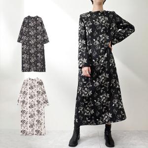 ロングワンピース ワンピース 花柄 リブレスコール ナロー 長袖 レディース｜styleblock