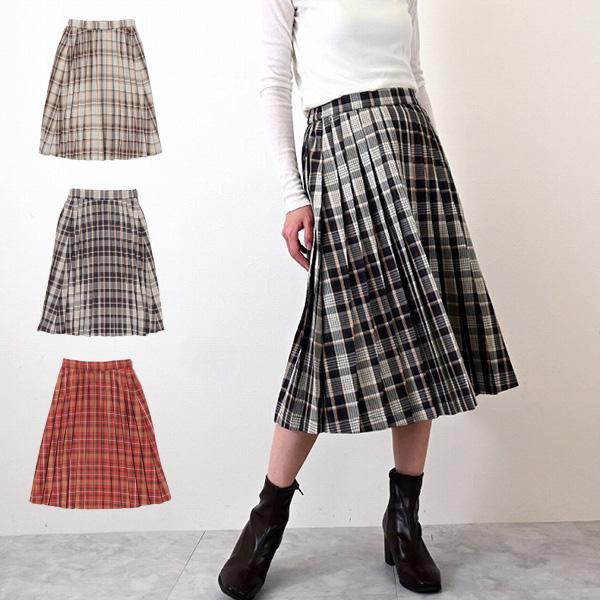 プリーツスカート スカート ミディアム丈 膝下 チェック ボトムス レディース