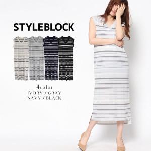 ワンピース ワンピ ボーダー ノースリーブ 通勤 オフィス OL きれいめ レディース セール　20220818s｜styleblockdress