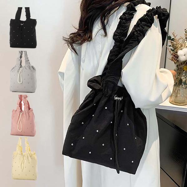 トートバッグ　バッグ ビジュー フリル 肩掛け 鞄 レディース