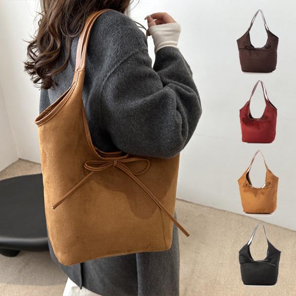 トートバッグ バッグ 肩掛け スエード調 リボン 鞄 レディース