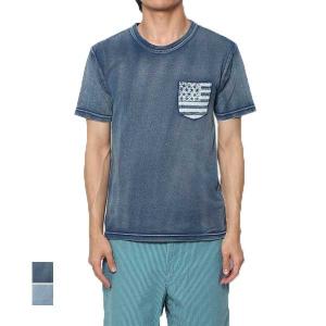 Tシャツ カットソー クルーネック 半袖 カットデニム ダンガリー 胸ポケット コットン100% 無地 トップス メンズ セール　20220818s｜styleblockdress