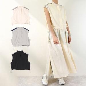 シャツ ブラウス ノースリーブ ライン セットアップ 白 黒 トップス レディース｜styleblockdress