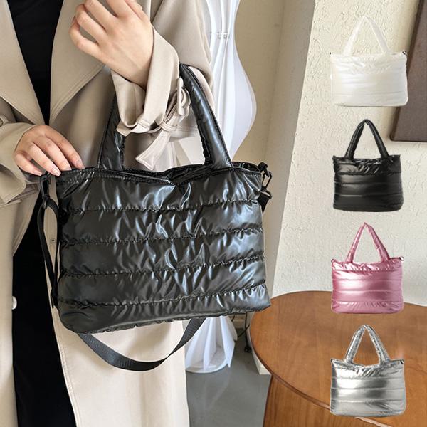 トートバッグ ショルダーバッグ 2WAY メタリック キルティング 布 無地 肩掛け 小さい バッグ...