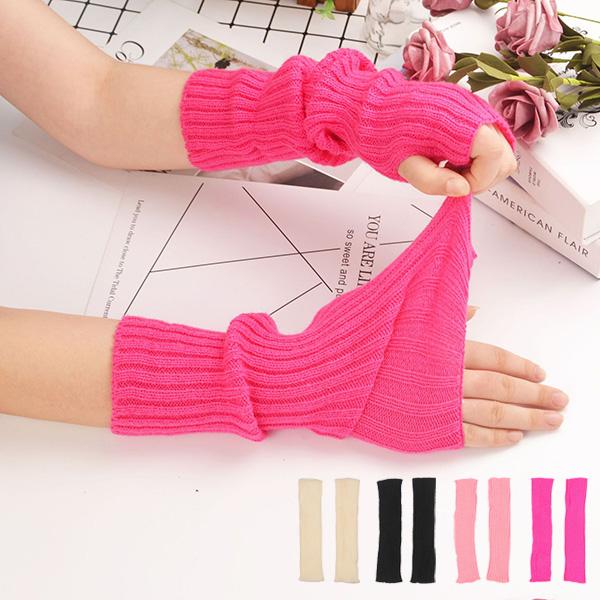 手袋 アームウォーマー アームカバー 指穴 フィンガーホール 無地  ニット レディース