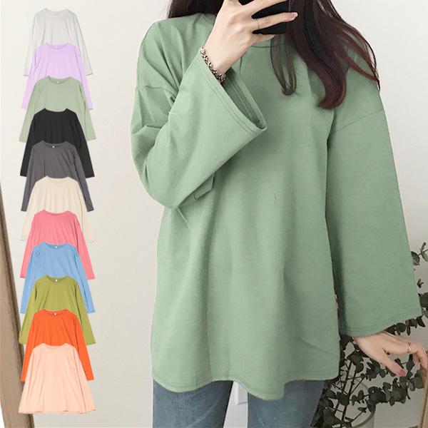 Tシャツ カットソー ロンT 無地 長袖 クルーネック トップス レディース