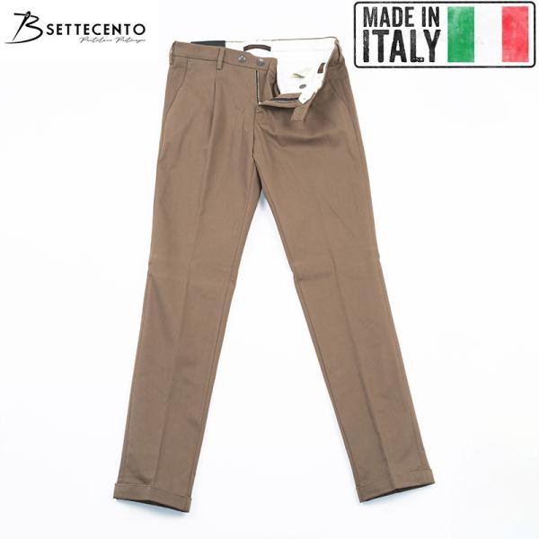 Bsettecento ビーセッテチェント  Slim Fit ワンタック ストレッチ ベージュ パ...