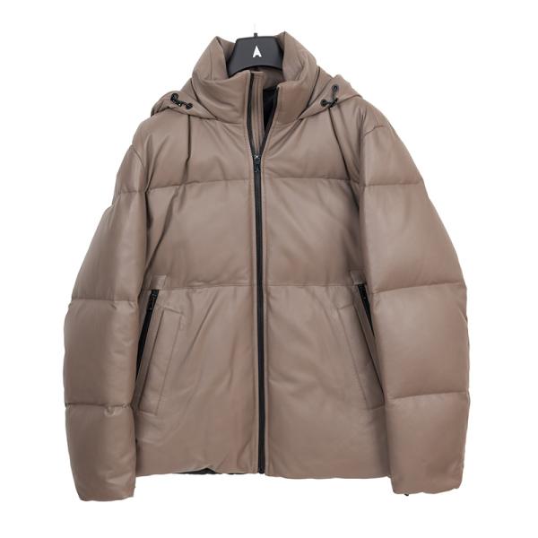 Ahirain/アイレイン イタリア製 シープスキン ベージュ フーデッド ダウン ジャケット