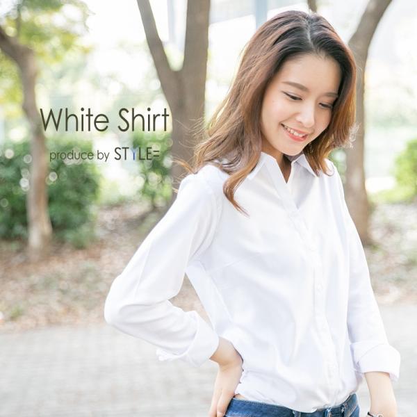 シャツ ブラウス レディース 長袖 オフィス ビジネス 白 無地  透けない ホワイト レギュラー ...