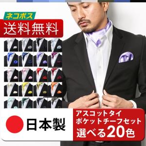 アスコットタイ ＆ チーフ セット 選べる全20種！（アスコットスカーフ） メンズ おしゃれネクタイ 結婚式 パーティ 【 ネコポス送料無料 】