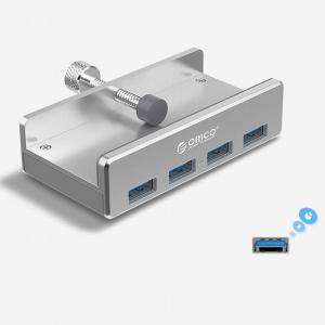 USBハブ USB 3.0ポート×4スロット固定式。デスクやディスプレイに固定できるUSBハブは高速USB 3.04口付きアルミニウム製シルバー