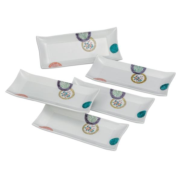 日本の伝統工芸品【九谷焼】 8号皿揃 色絵丸紋   (K9-148) (K8-109)