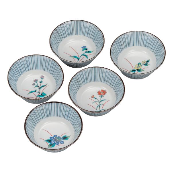 日本の伝統工芸品【九谷焼】 4.5号小鉢揃 五草花   (K9-203) (K8-175)