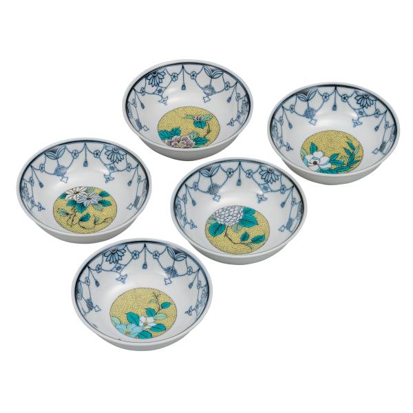日本の伝統工芸品【九谷焼】 4.5号小鉢揃 吉田屋草花   (K9-205) (K8-178)