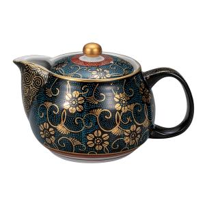 九谷焼 茶道具 茶器(急須・碗5ヶ入）九谷焼 本金青粒牡丹 錦泉作