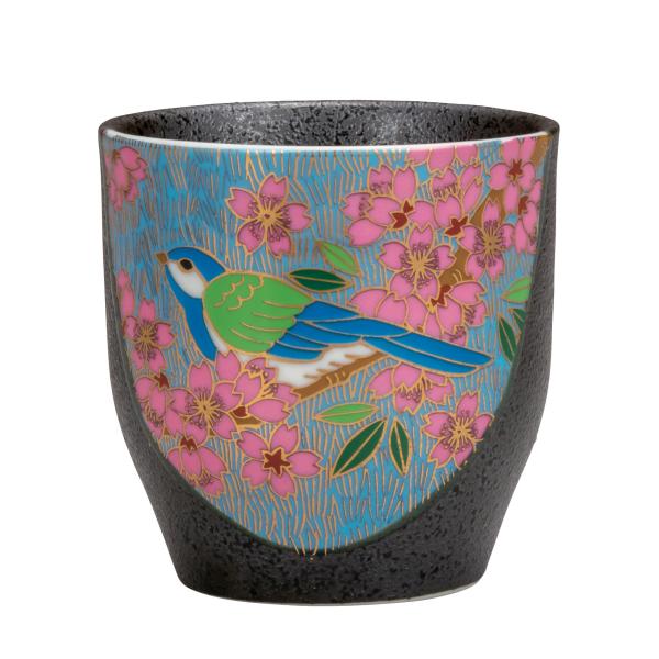日本の伝統工芸品【九谷焼】 湯呑 金桜花鳥 (K8-624)  
