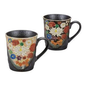 日本の伝統工芸品【九谷焼】 ペアマグカップ 花詰   (K8-942)｜stylence