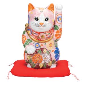 日本の伝統工芸品【九谷焼】 8号小判招き猫 ピンク盛 布団付  (K8-1566)｜stylence