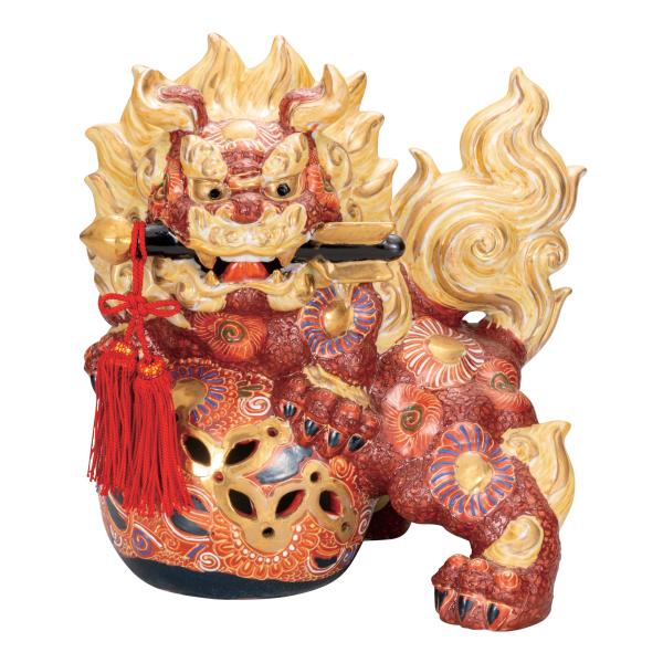 日本の伝統工芸品【九谷焼】 8号破魔矢獅子 盛 房付  (K8-1666)