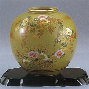 日本の伝統工芸品【九谷焼】 7号花瓶 【限定品】黄釉カトレア ys633-04