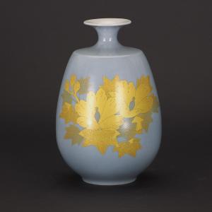 九谷焼 吉田美統 10号花瓶 釉裏金彩芙蓉文 緑 : 九谷焼 STYLeNCE