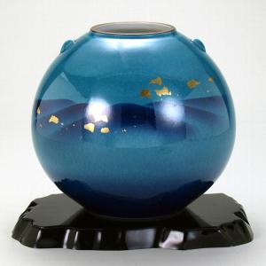 九谷焼 日本の伝統工芸品【九谷焼】 8号寸胴花瓶 銀彩 台付 (K9-1338