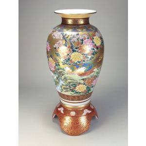 九谷焼 九谷竹隆 花器九谷焼/貫入/九谷竹隆作 花鳥絵 花瓶 ギフト 中古