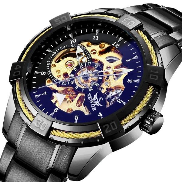 腕時計 自動巻き メンズ腕時計 機械式 ブラックスケルトン メカニカル ファッション ビジネス BO...