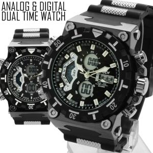 腕時計 メンズ　アナデジ 送料無料 1年保証 BOX付き メンズ 腕時計 アナログ &amp; デジタル  デュアルタイム 腕時計 W0205 W0125