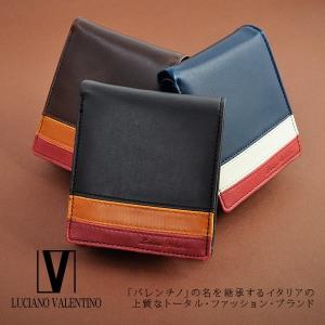 本革 折り財布 メンズ レディース 牛革 2つ折り メンズ LUCIANO VALENTINO カラー切替 ショートウォレット 財布　 LT-GS 11SP｜styleon