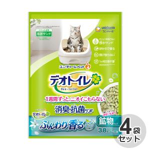 ケース　国産　デオトイレ　ふんわり香る　消臭・抗菌サンド　ナチュラルグリーンの香り　3.8L × 4袋　猫砂　ネコ砂　鉱物　システムトイレ用　ユニ・チャーム｜ペットシーツ専門店スタイルプラス