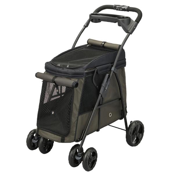 GEX　わんわんカート　中型犬用　モスグリーン　4輪　深型　大きめ　安定走行　折りたたみ　ペットスト...