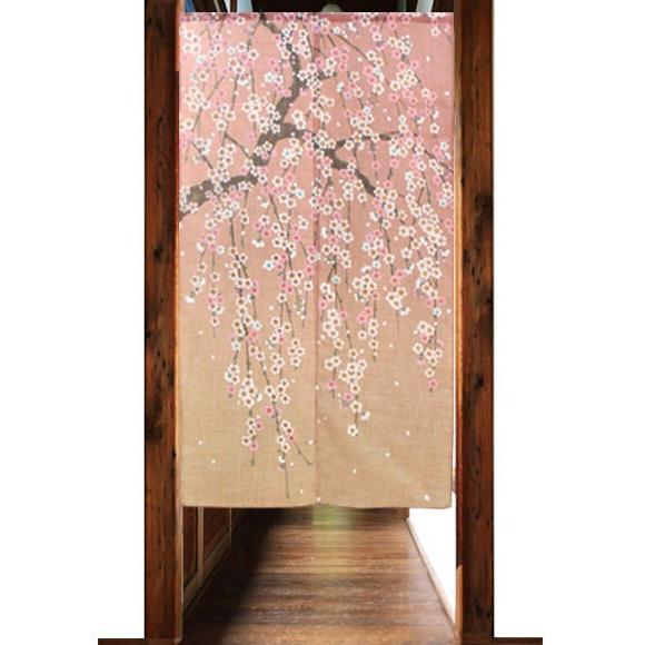 のれん　間仕切り　暖簾　目隠し　85X150cm　グラデーションしだれ桜　日本製　送料無料