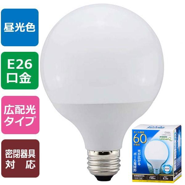LED電球　照明　電球　オーム電機　OHM　06-0758　ボール球形　60形相当/749lm/昼光...