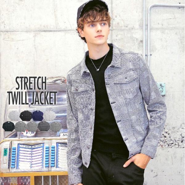 【￥5400以上送料無料】ストレッチジャケット メンズ チェック柄 スリム ツイル カツラギ素材 き...