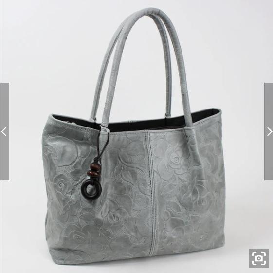 源 日本製 花柄牛革型押しハンドバッグ レディス 12612933