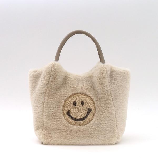 COOCO クーコ 25531-11708 SMILEY サガラ刺繍 エコファー トートバッグ