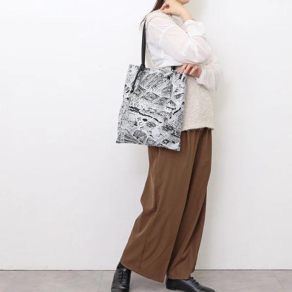 COOCO クーコ 26531-11003 タウンスケープ柄つまみハンドルフラット トートバッグ A...