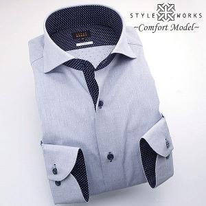 ワイシャツ| 長袖1311 ワイシャツ シャンブレー濃紺＆ドビードット カッタウェイワイド