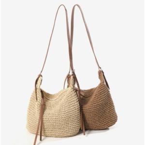 かごバッグ ショルダー ストローバッグ バケツ 巾着 レディース　麦わらバッグ ピクニック 海 ビーチ 夏バッグ 麦わらバッグ 軽量 かわいい 草編みバッグ