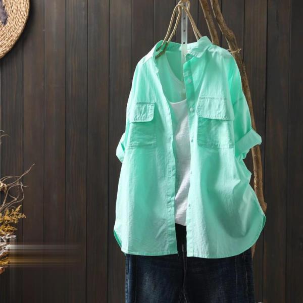 シャツ レディーストップス 半袖 夏服 羽織り 前開き ボタン 綿シャツ 薄手 カジュアルシャツ 白...