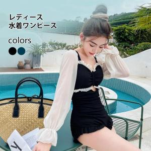 モノキニ ワンピース水着 ノンワイヤー レディース 長袖 水着 ワンピース 体型カバー スイムウェア カップ付き 水泳服 女性 バストアップ｜stylish-m