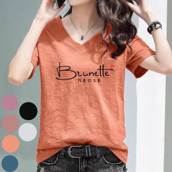 無地 コットン綿100% 綿vネック レディース シンプル 女性らしい作りと 通勤Tシャツ レディー...