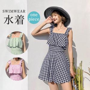 水着 レディース 体型カバー ワンピース オールインワン パッド付き 肩出し 20代 30代 40代 ママ水着 フレア 着痩せ 水陸両用