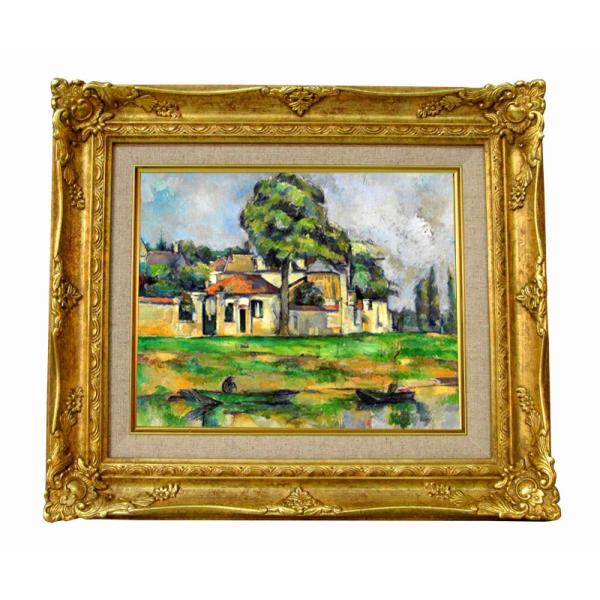 世界の名画　 セザンヌ　 マルヌの川岸 　ジクレーキャンバス複製画 豪華額装品