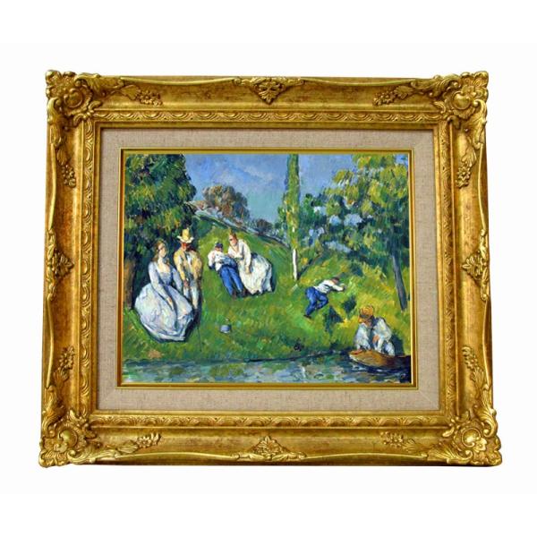世界の名画　 セザンヌ 池のほとり 　ジクレーキャンバス複製画 豪華額装品