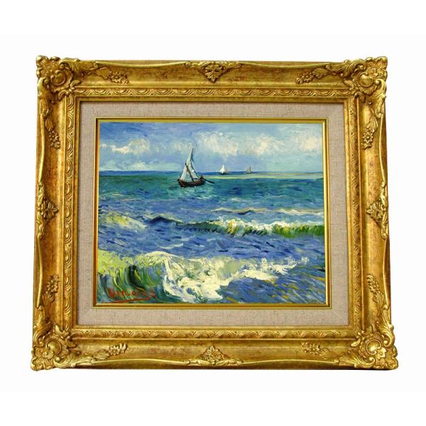 世界の名画　ゴッホ サントマリーの海の風景　ジクレーキャンバス複製画 豪華額装品